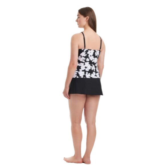 Women's Tankini Swimsuit XL Ellen Tracy Black Floral Swim Skirt Pocket - Picture 2 of 16